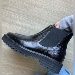 FREDA SALVADOR Womens Black Crocodile Susana Toe Block Heel Leather Boots 7